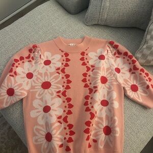 THML Pink & Red Daisy Heart Short Sleeve Sweater
